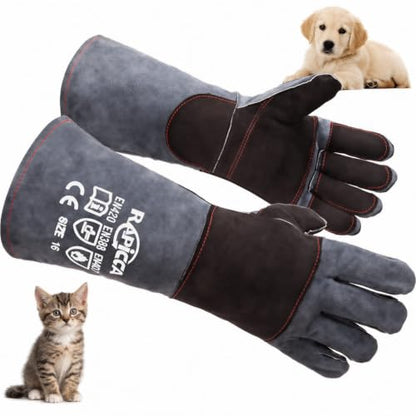 RAPICCA Animal Handling Gloves, Bite Proof Double Leather, 16 in Grey-Black - size: 2 Count (Pack of 1), style: 16 Inches