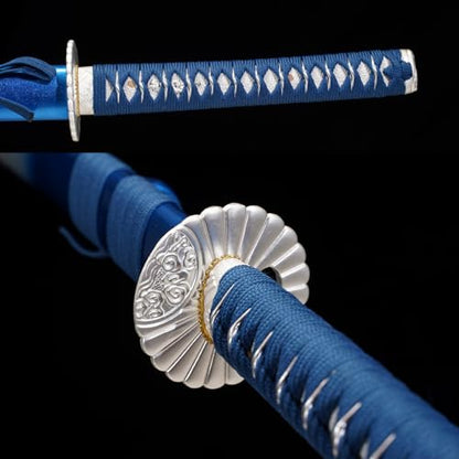 1045/1060 high Carbon Steel Full Hand Forged Traditional, Katana Sword Hademade Heat Tempered ，Japanese Samurai Swords ，Full Tang,Functional,Black - color: blue shuanglong