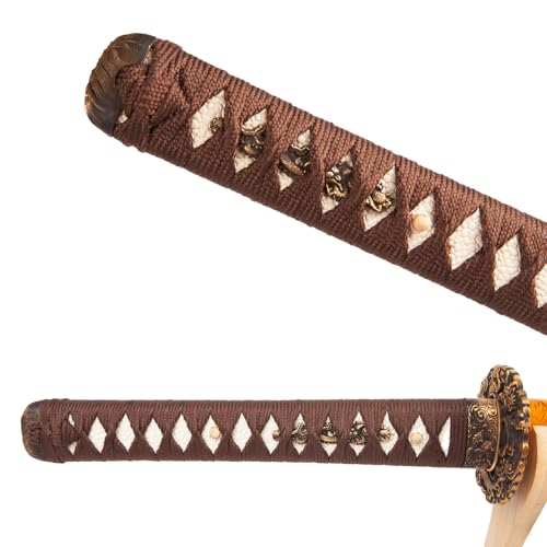 Real Samurai Sword Hand Forged with T10 Steel Clay Tempered 41-Inch - color: Brass