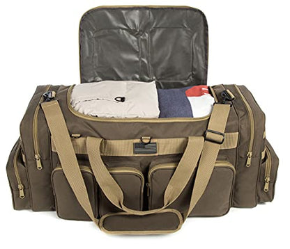 Heavy Duty Range Duffel Quality Tactical Gear Travel Sports Equipment Gym Bag Lockable Zippers with US Flag Patch (33" Khaki) - size: 33" Khaki