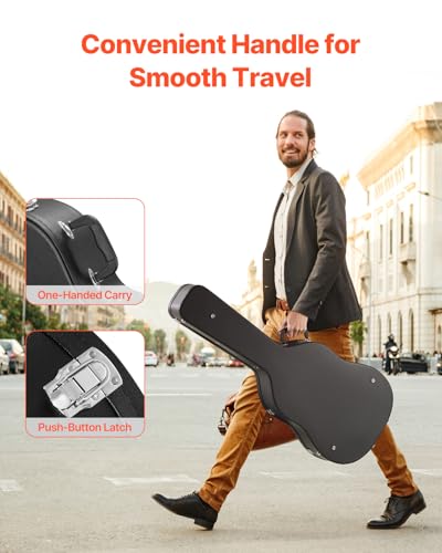 VEVOR Acoustic Guitar Hard Case, 43.31 in Gourd-Shaped Guitar Hard Case, With Lock Latch Key Handle, PVC Padding Soft Lining Water-Resistant Hard Shell Guitar Case, for 39-41 in Acoustic Guitar, Black - size: 43.3 inch(case size)