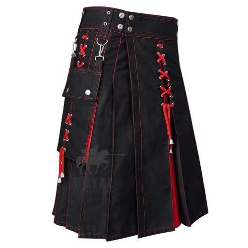 Men's Scottish Utility Kilt Modern Two Tone Cotton Sports Kilts - size: 38
