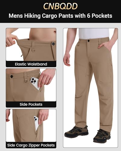 CNBQDD Mens Hiking Pants Quick Dry Water Resistant Lightweight Nylon Cargo Pants Breathable Work Travel Pants with 6 Pockets - color: Khaki, size: 38W x 32L