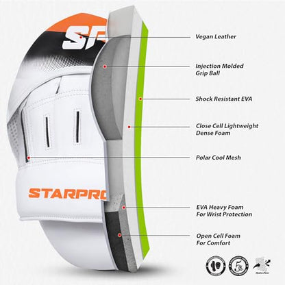 Starpro Boxing Pads – Ventilated Hook & Jab Training Mitts for Muay Thai Kickboxing MMA - color: Orange