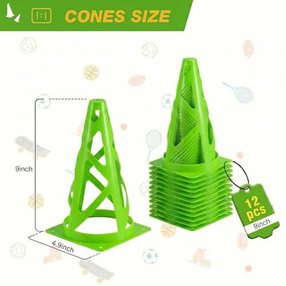 9 Inch Plastic Training Cones 12pcs Sports Cones Traffic Cones - color: green