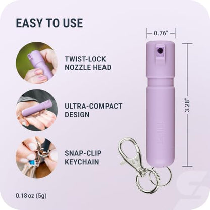 SABRE Mighty Discreet Pepper Spray with Snap-Clip Keychain - Pocket Size for Running, Walking, Keys & Travel, Fits in Small Bags & Purses, Max Strength Self Defense, UV Dye, 12 ft Range, 0.18 fl oz - color: Lavender