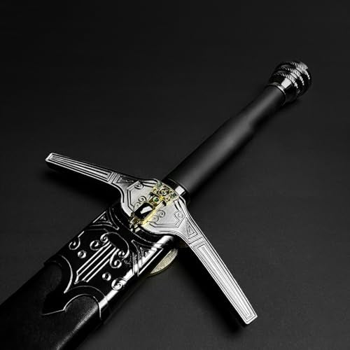 Medieval Fantasy Sword Replica The Witcher Sword Blade w/Faux Leather Handle - Steel Swords w/Wooden Scabbard - The Knight Sword for Collection, LARP, Cosplay & Gifts - style: Steel 2