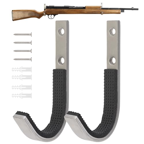 Gun Rack Storage Wall Mount Rifles Shotgun Hooks Horizontal Metal Hangers for Storing Shotguns Rifles Archery Bow Heavy Duty Steel - color: Silver, size: 1 Pair
