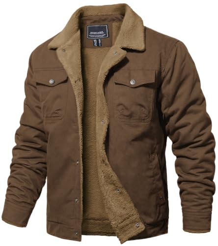 MAGNIVIT Mens Winter Jacket Thick Warm Fleece Lined Trucker Cargo Coat - color: Brown B, size: Medium