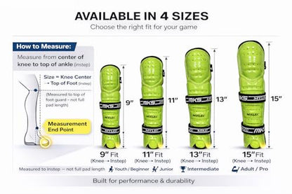 MyLec MK5 Street/DEK Shin Pad, Lightweight & Durable Hockey Accessories, 360° Straps, Hard Front Shells, Breathable Material, Metatarsal Padding Ice Hockey Shin Guards, Foam Rubber - color: Safety Green, size: 15"