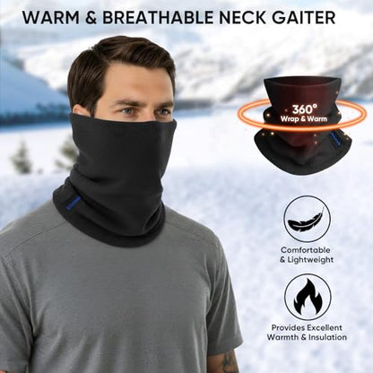 TICONN Neck Gaiter for Men Women, Cooling Bandana Face Mask Cover Gator - color: 2 Black, style: Fleece