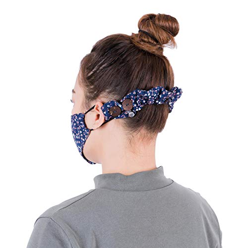LOFBAZ Strap Holder with Buttons for Hook Face Covering Extender Adjustable Protection Reusable Washable Straps Floral Navy OS - color: Floral Navy