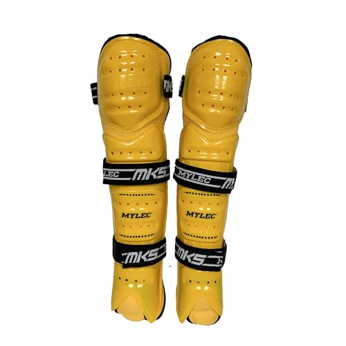 MyLec MK5 Street/DEK Shin Pad, Lightweight & Durable Hockey Accessories, 360° Straps, Hard Front Shells, Breathable Material, Metatarsal Padding Ice Hockey Shin Guards, Foam Rubber - color: Gold, size: 15"