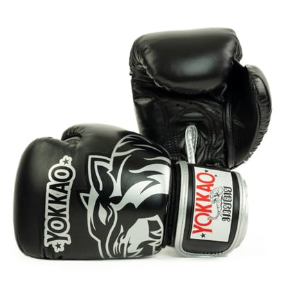YOKKAO Design Breathable Muay Thai Boxing Glove | Premium Leather Training and Sparring Gloves for Men and Women | Winning Boxing Gloves | Punching Glove - color: Black, size: 10oz