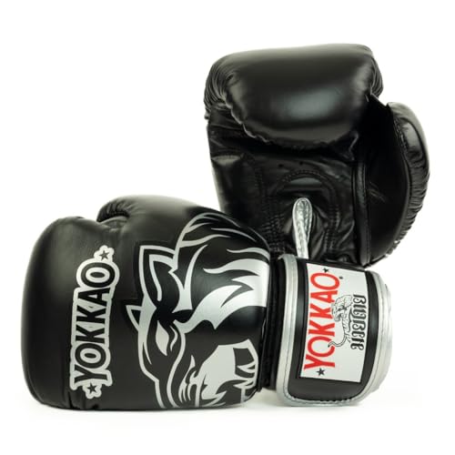 YOKKAO Design Breathable Muay Thai Boxing Glove | Premium Leather Training and Sparring Gloves for Men and Women | Winning Boxing Gloves | Punching Glove - color: Black, size: 12oz