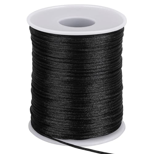 1.5mm X 110 Yards Nylon Satin Cord Black Necklace String Waxed Trim Cord - size: black