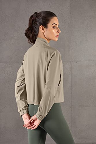 altiland Women's UPF 50+ Athletic Running Track Zip Up Cropped Jackets - color: Gravel, size: X-Small