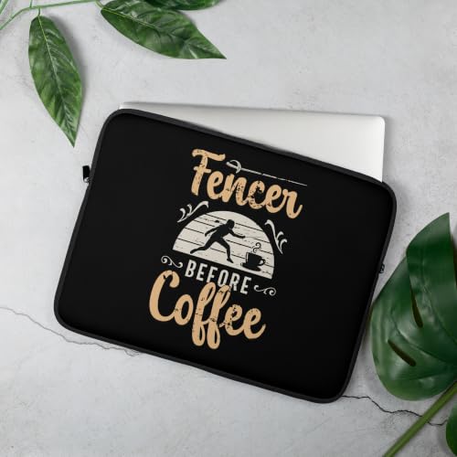 Fencer Before Coffee Longsword Fencing Coffee Lover Fencer Graphic Laptop Sleeve - size: 15 Inches
