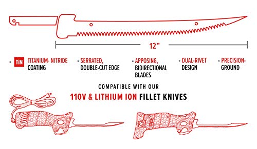 BUBBA E-STIFF Electric Fillet Blade with Ti-Nitride Coated Hollow Stainless Steel Non-Stick Reciprocating Construction for Fishing and Outdoors - style: 12 Inch