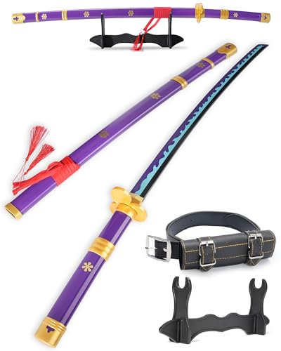 Cold Blade Katana Sword - 41 inches Katana Replica with Holster Belt and Display Stand - Sword with Authentic Design - color: Inferno Purple