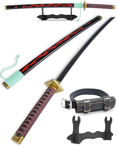 Cold Blade Katana Sword - 41 inches Katana Replica with Holster Belt and Display Stand - Sword with Authentic Design - color: Flame Crest