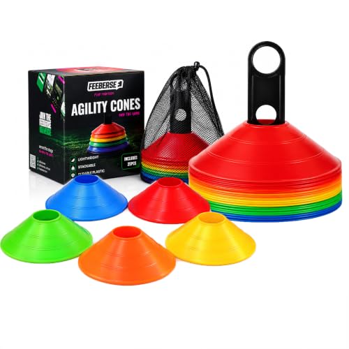 Agility Training Cones 25 Pack, Soccer Disc Cones with Holder, 5-Color Sports Cones for Speed - style: 25 Pack