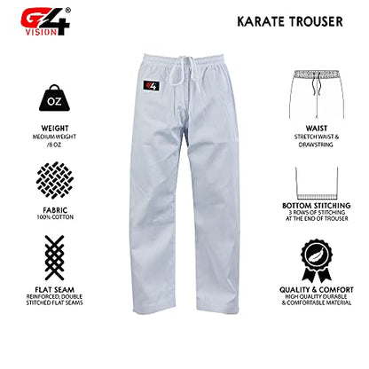 G4 VISION Karate Trousers Martial Arts Karate Pants Student Cotton GI Aikido Kids Pant Kung Fu Adults Kimono Trousers - color: White, size: 5