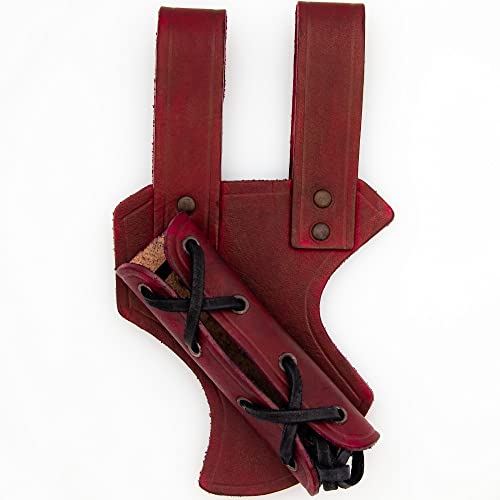 Armory Replicas™ - Genuine Bovine Leather Hawk Wood Sword Frog - Medieval Inspired Adjustable LARP Sabre Rapier Sword Weapon Frog Holster Holder Accessory - color: Red, style: Right