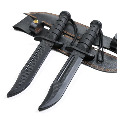 RTCT Polypropylene Training Daggers Leatherneck S/F Trainer (2 Pack) Black Plastic Blade Lightweight Self Defense Safe Easy Fun Cosplay Combat Military Martial Arts Knife Sheath Included