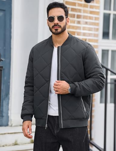 TACVASEN Men's Padded Jackets Winter Full Zipper Fleece Outwear Casual Windproof Bomber Varsity Coat - color: Dark Grey, size: XX-Large