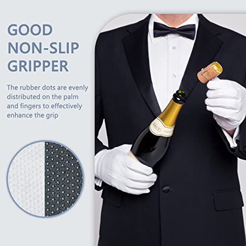 Beaded Parade Cotton Gloves for Women and Men With Grip - Non-Slip Costume Uniform Police Gloves With Snap Cuff - color: White,3pc