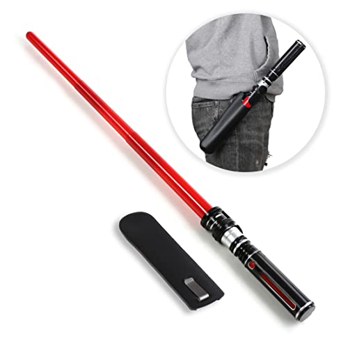 MewduMewdu Light up Saber Toy with Electronic Lights & FX Sound Effect for Kids and Adults, Red LED Light Expandable Light Sword Toy for Party, Halloween, Holiday, Birthday Roleplay(with Belt Clip) - style: with Belt Clip
