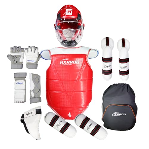Upgraded Taekwondo Sparring Gear Set, Training Equipment, Light Weighted and Soft, for Taekwondo Karate Trainer Youth Adult - color: red, size: 1#
