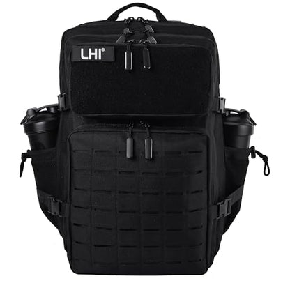 LHI Tactical Military Backpack for Men 25L/45L Large Molle Army Assault Pack 3 Day Hiking Rucksack With Bottle Holder - color: All Black, size: 45L