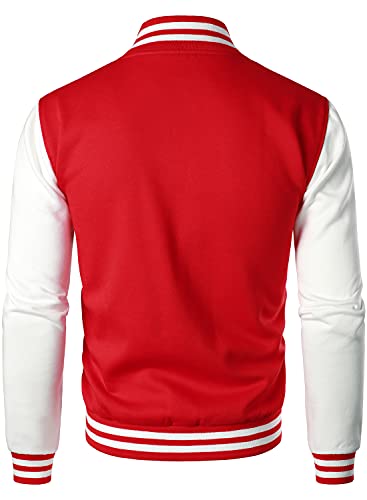 HOOD CREW Man’s Varsity Jacket Cotton Blend Letterman Jackets - color: Red, size: X-Large