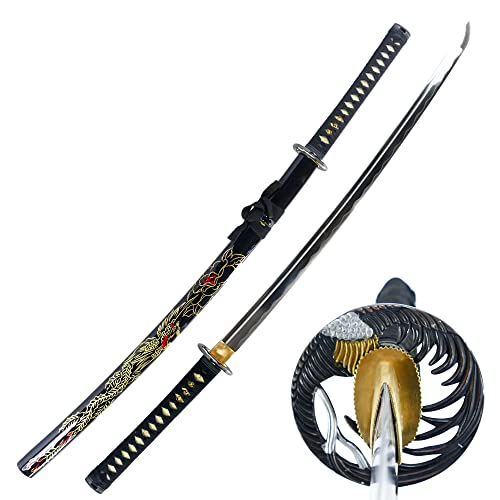 Makoto Hand Forged Razor Sharp 41" Black Samurai Katana Sword - Hand Painted High Gloss Black Scabbard - style: Phoenix