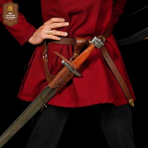 Mythrojan Medieval Sword Frog Adventurer with Leather Holder for Universal Rapier, Broadsword, Cutlass - style: Large Left Handed - Brown Crunch (10" X 10")