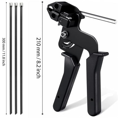 Stainless Steel Cable Tie Gun & 100pcs 12in Black Metal Zip Ties - color: 100pcs Black