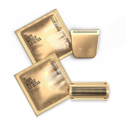 MANSCAPED® The Lawn Mower® 5.0 Ultra Gold Replacement Blades – SkinSafe® Trimmer Blade & Close Shave Foil Head, Snap-In Cartridge Refills for Men's Groin & Body Groomer (1 of Each) - style: Lawn Mower 5.0 ULTRA Gold Trimer & Foil Blade