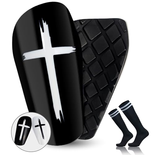 TOMIYO Soccer Shin Guards with Socks Kids 10-12 Calf Protective Equipment - color: Black+White, size: Medium