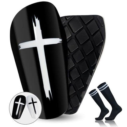 TOMIYO Soccer Shin Guards with Socks Kids 10-12 Calf Protective Equipment - color: Black+White, size: Large