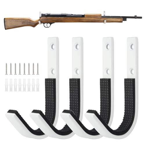 Gun Rack Storage Wall Mount Rifles Shotgun Hooks Horizontal Metal Hangers for Storing Shotguns Rifles Archery Bow Heavy Duty Steel - color: White, size: 2 Pairs