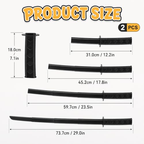 2Pcs Toy Katana, Retractable Samurai Sword Model, Ninja Martial Arts Weapon for Cosplay, Play Fighting, Halloween Cosplay, Samurai Costume Accessory Black