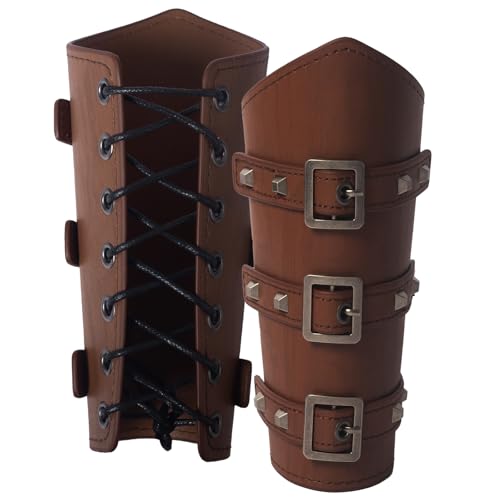 1 Pair Leather Arm Guards Medieval Accessories for Theme Activity - color: Brown-03