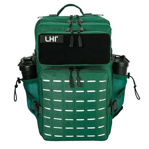 LHI Tactical Military Backpack for Men 25L/45L Large Molle Army Assault Pack 3 Day Hiking Rucksack With Bottle Holder - color: Dark Green, size: 45L