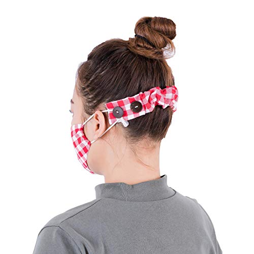 LOFBAZ Strap Holder with Buttons for Hook Face Covering Extender Adjustable Protection Reusable Washable Straps Plaid Red OS - color: Plaid Red