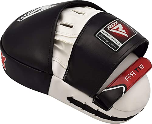 RDX Boxing Pads Focus Mitts, Maya Hide Leather Curved Hook and Jab Target Hand Pads, Great for MMA, Kickboxing, Martial Arts, Muay Thai, Karate Training, Padded Punching, Coaching Strike Shield - color: White