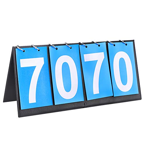 Qiilu Number Flip Chart Number Flip Cards Blue Cloth Metal Cardboard 4‑Digit Scoreboard Sports Competition Score Keeper for Table Tennis Basketball Badminton Blue