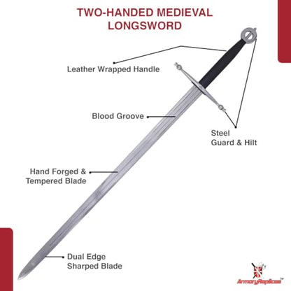 Armory Replicas™ Medieval Hand Forged Knight Sword EN45 Carbon Steel Full Tang with Scabbard - style: Hand-Forged Tempered Sword