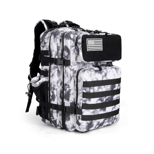 gracedon Tactical Backpack - Military Molle Bag 3 Days Pack for men and Women Large Assault Rucksack 25-45L (25L-Black and white tie dye) - color: 25l-black and White Tie Dye
